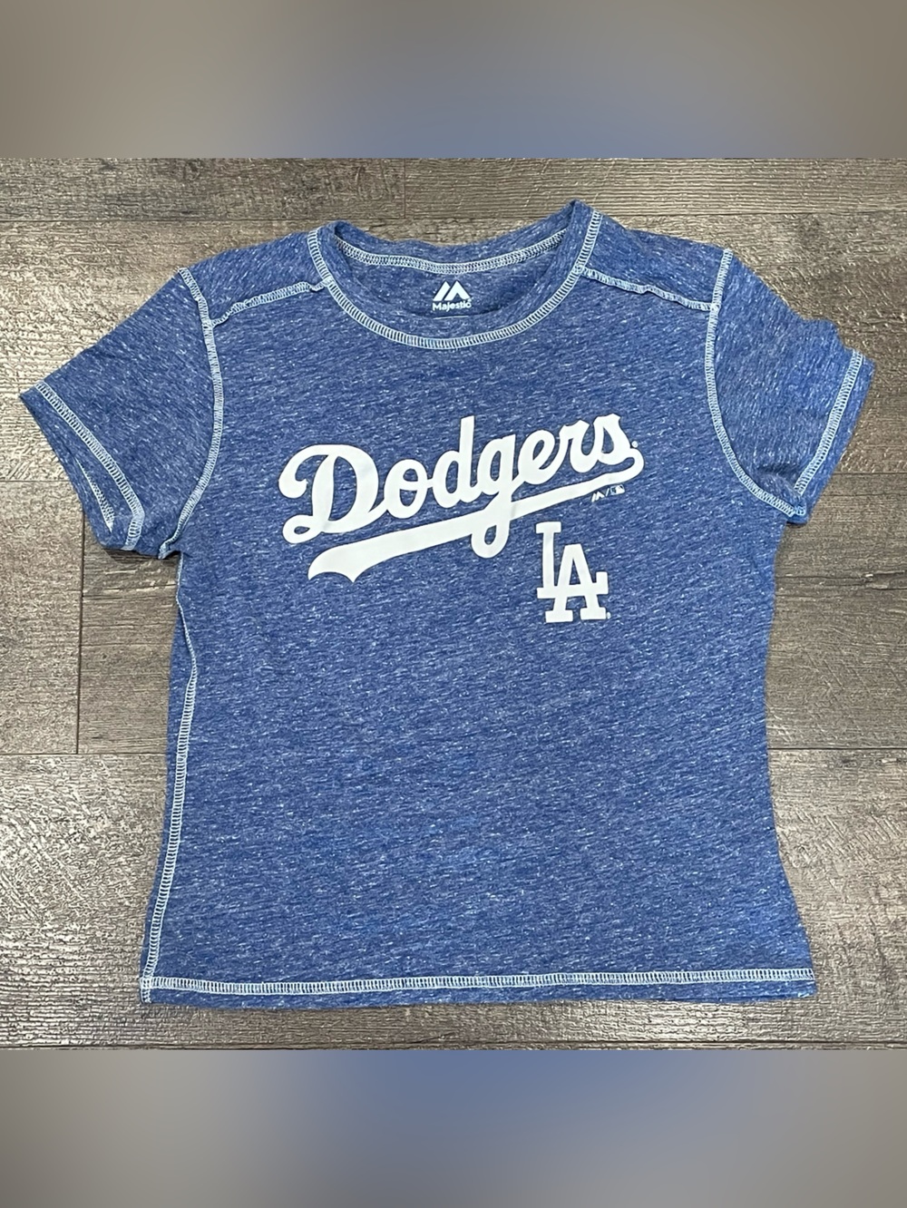 Majestic Official MLB Women’s Dodgers Blue Tee with White Logo Size S